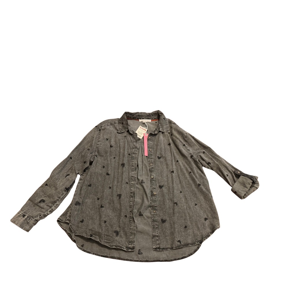Valentine's Heart Print Jane + Delancy Grey Denim Heart Button Down Shirt